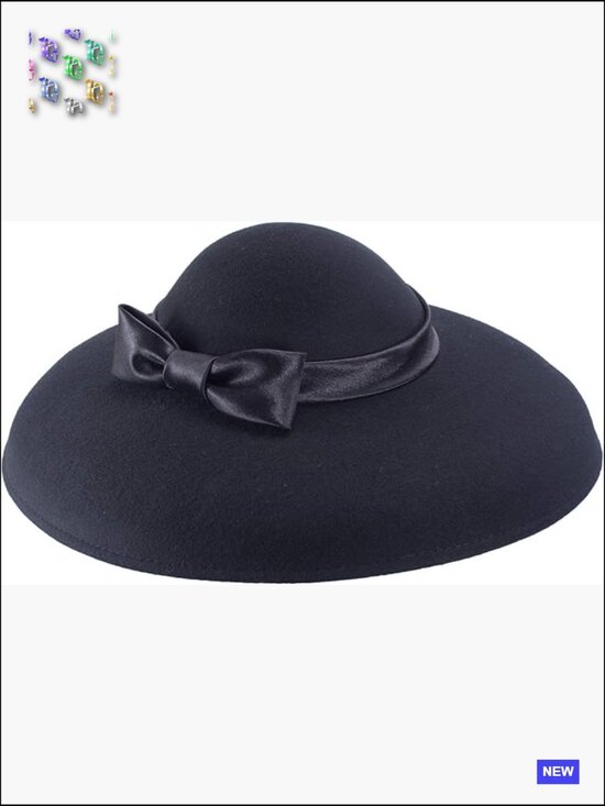 Vintage Wool Felt Floppy Wide Brim Dress Church Bridal Hat Adjustable main image 5